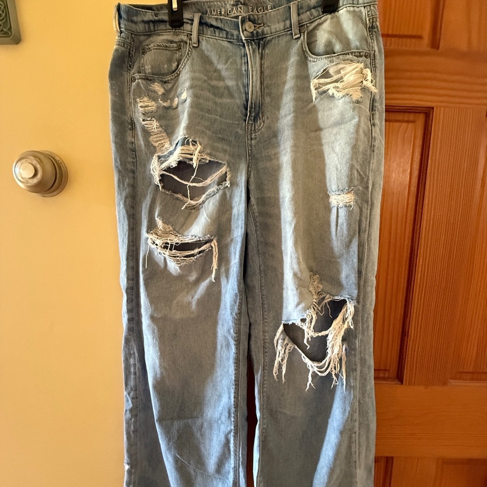American Eagle Outfitters Women's Ripped Light Blue Boyfriend Jeans